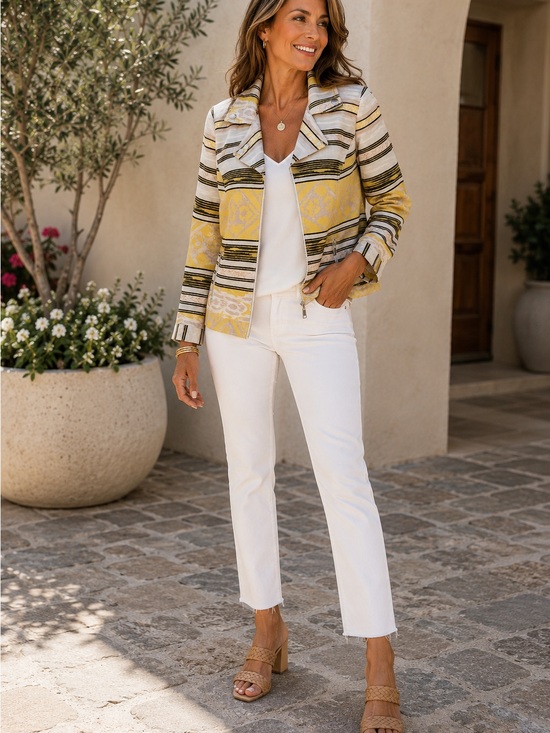 Chico's Jackets & Blazers - Chico's Tribal Print Zip Jacket Yellow Geometric Moto Jacket Boho Southwestern